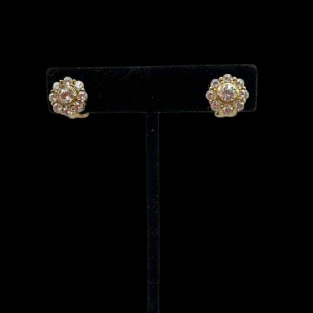 Judith Ripka Flower Clip On Earrings Gold Tone 925 Silver CZ Floral Cluster New